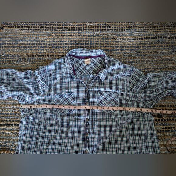 Oversized Plaid Flannel Purple & Teal Blue L/S Button 2 Granola Earth Girl - Picture 4 of 7